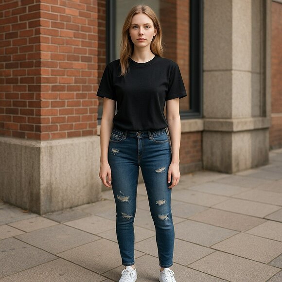 BlankNyc Womens Size 27 Medium Wash Blue Distressed Straight Leg Denim Jeans - Picture 1 of 11